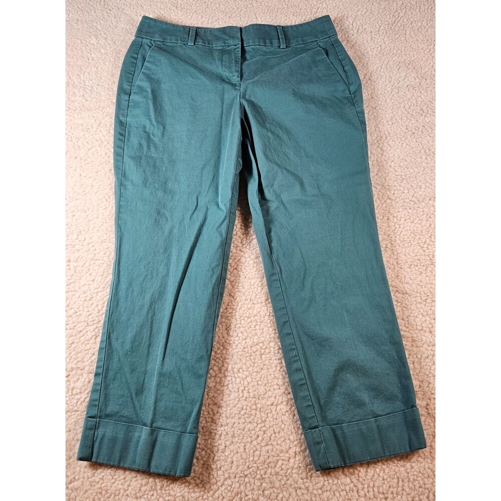 Ann Taylor Factory Crop Pants Womens 2 Petite Green Cotton Stretch Career Preppy